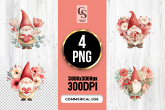 Valentine Gnome With Flowers Watercolor Clipart PNG Product Image 1