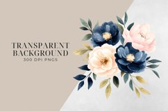 Dark Blue &amp; Blush Pink Flowers Clipart PNG. Product Image 2