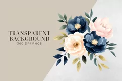 Dark Blue & Blush Pink Flowers Clipart PNG. Product Image 2