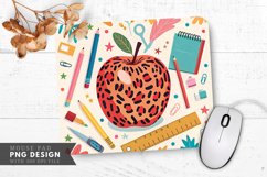 Funky Leopard Printed Apple with Art Supplies Mouse Pad PNG Product Image 1