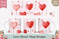 Red Heart Mug Wrap Design, Love Hearts Mug Template Product Image 1
