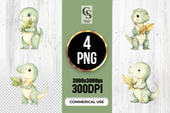 Cute Baby Dinosaur Watercolor Clipart Sublimation PNG Product Image 1