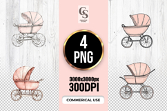 Vintage Pink Baby Carriage Clipart Sublimation PNG Product Image 1