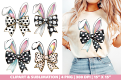 Easter Coquette Bow Clipart, Bunny Ears, Happy Easter PNG Product Image 1