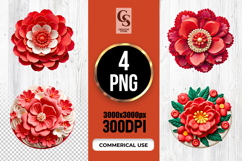 Red Floral Paper Art Flower Clipart Sublimation PNG Product Image 1
