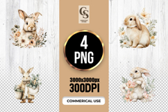 Watercolor Bunny With Flowers Clipart Sublimation PNG Product Image 1