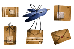 Bird &amp; Post Package. Post Illustration. A Bird is Carrying Product Image 1