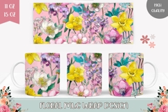 Pink Mug Wrap Design, Colorful Flowers Mug Sublimation Product Image 1