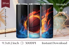 Fire Basketball Ball Tumbler Design, Basketball Sublimation Product Image 1