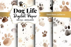 Dog Paw Digital Paper Seamless Scrapbook Paper Product Image 1