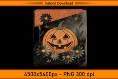 Vintage Pumpkin Halloween Flowers Sublimation PNG Product Image 1