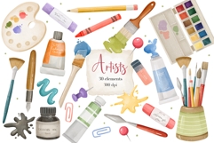 Watercolor Art Supplies Clipart Product Image 1