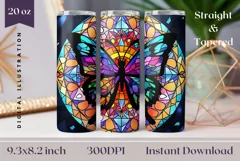 Stained Glass Butterfly Tumbler Design, Butterflies PNG Product Image 1