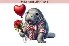 Valentine manatee png design for T-shirts Product Image 1