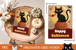 Happy Halloween Greeting Card, Vintage Halloween Black Cat Product Image 1