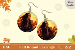 Girl in Sunflowers Round Earrings Design, Fall Earrings Product Image 1