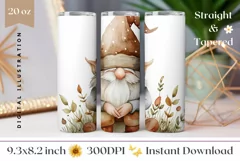 Watercolor Gnome Tumbler Wrap, Fall Mushrooms Tumbler Design Product Image 1
