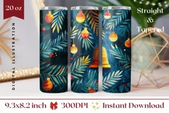 Christmas Bells Tumbler Wrap, Christmas Forest Tumbler PNG Product Image 1