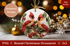 3D Christmas Cardinals Ornament Design, Red Cardinals PNG Product Image 1