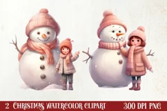 Pink Christmas Snowman Clipart, Christmas PNG Product Image 1