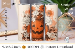 Floral Halloween Pumpkin Tumbler, Spooky Halloween Tumbler Product Image 1
