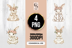 Floral Bunny Alphabet Letter B Clipart Sublimation PNG Product Image 1