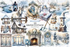 Winter Cottagecore Clipart Watercolor, Set of 20 Png Product Image 1