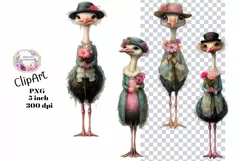 Birds, Ostrich, Ephemera, PNG, watercolor, Clipart Product Image 1