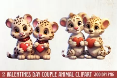 Couple Animal Valentines Day Clipart, Watercolor Couple Product Image 1