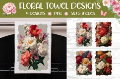 Vintage Flowers Towel Designs, Floral Kitchen Towel PNG Product Image 1