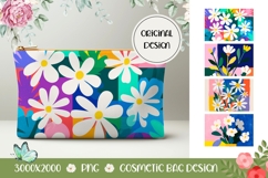 Pop Art Flowers Cosmetic Bag, Floral Cosmetic Bag Print Product Image 1