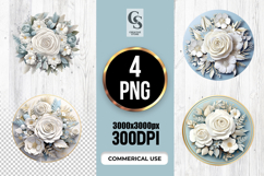 White Rose Floral Round Frame Clipart Sublimation PNG Product Image 1