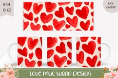 Red Love Hearts Mug Wrap, Valentines Day Mug Template Product Image 1