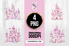 Watercolor Pink Princess Castle Clipart Sublimation PNG Product Image 1