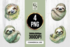 Watercolor Sloth Illustration Clipart Sublimation PNG Product Image 1