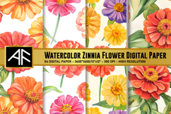 Watercolor Zinnia Flower Digital Paper Product Image 1