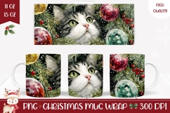 Cartoon Christmas Cat Mug Wrap, Christmas Tree Mug Design Product Image 1