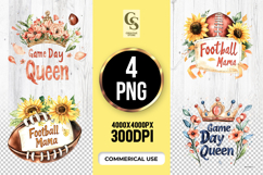 Game Day Queen Mama Football Watercolor Clipart PNG Product Image 1