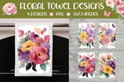 Floral Towel Designs, Watercolor Peony Towel Sublimation Product Image 1