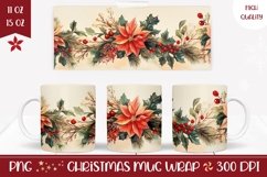 Floral Christmas Mug Wrap Design, Christmas Poinsettia Mug Product Image 1