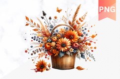 Autumn Flowers Basket Sublimation - Clipart PNG Design Product Image 1