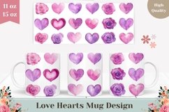 Watercolor Heart Mug Design, Purple Love Hearts Mug Product Image 1