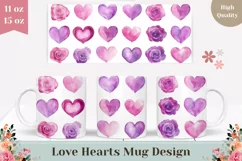 Watercolor Heart Mug Design, Purple Love Hearts Mug Product Image 1