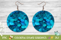 Blue Hydrangea Round Earrings, Floral Earring Sublimation Product Image 1