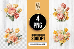 Vintage Floral Peach and Yellow Clipart Sublimation PNG Product Image 1