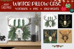 Spooky Christmas Bull Skull Pillowcase, Christmas Pillow PNG Product Image 1