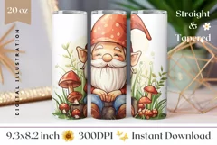 Cute Gnome Tumbler Wrap, Mushrooms Sublimation Tumbler PNG Product Image 1