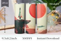Retro Space Tumbler Wrap Design, Spaceship Tumbler PNG Product Image 1