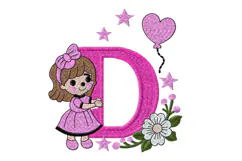 Letter D Girl Machine Embroidery Design Product Image 1