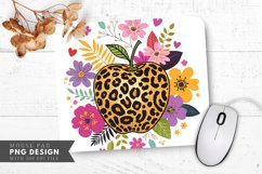 Leopard Print Apple with Flowers Mouse Pad PNG Product Image 1